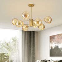 12 Têtes E26 E27 Nordique Magique Haricot Lustre Pendentif Lampes Moderne Fer En Bois Bleu Boule De Verre Lustre Nodic Lumière