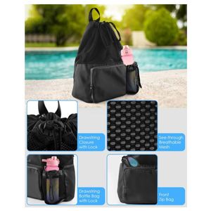 Promotion Mesh <b>Drawstring</b> <b>Backpack</b> with Shoe Compartment Travel Portable Rope Bag Handle Swimmers' Beach Gym Bag - Product Image 3