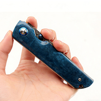 Couteau pliant artisanal en acier Damas avec manche en os teinté bleu pour le camping en plein air, collection, cadeau