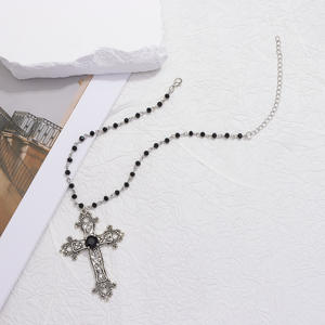 Collar con Colgante de Cruz, Aleación de Zinc, Negro y Blanco, Estilo Gótico Punk, Gargantilla, Joyería Hip Hop - Product Image 6