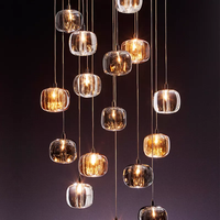 Nordique Or Moderne Rond En Verre Escalier Lumière Lustre Hôtel Salon Pendentif Lumières De Luxe Plafonniers Led Lustres