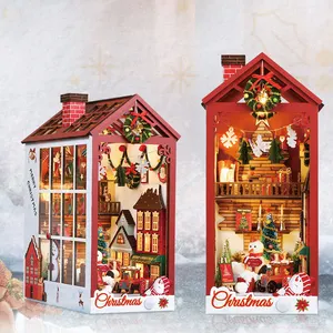 Toptan 3D ahşap bulmaca lüks noel bookends dekoratif cutebee diy nook kitap kiti