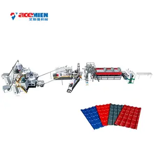 Máquina de fabricación de láminas corrugadas de tejas esmaltadas de plástico PVC ASA, línea de producción de paneles de techo españoles UPVC