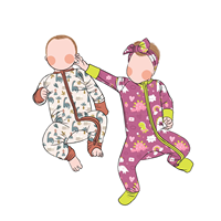 Vente en gros de barboteuse personnalisée en bambou à manches longues avec fermeture éclair pour bébés enfants, pyjamas décontractés d'automne avec impression couleur assortie