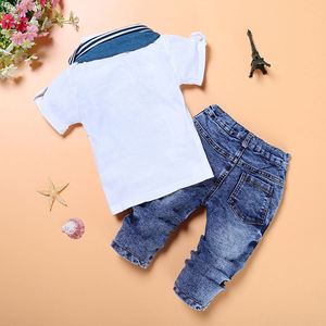 Vêtements pour bébé garçon, t-shirt décontracté + écharpe + jean, ensemble de 3 pièces, vêtements pour bébé, costume d'été pour enfants, vêtements pour garçons, vêtements pour tout-petits 2021 - Product Image 3
