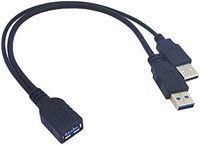Kabel Ekstensi USB 3.0 Female ke Dual USB Male Extra Power Data Y untuk Laptop dan Hard Disk Mobile 2.5" Hitam