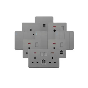 Hot selling Nordic grey 13A uk standard wall switch socket universal USB electrical socket light switch 1gang2way