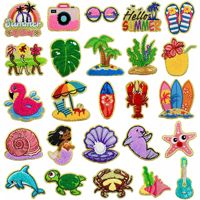 Patch thermocollant en chenille brodé, motif Dauphin, Tortue, Coquillage de plage, avec paillettes dorées, ambiance estivale
