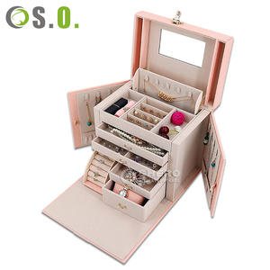 Boîte à bijoux multi-niveaux de grande capacité personnalisée, boîte de rangement à bijoux portable en cuir PU, boîte de rangement pour boucles d'oreilles, colliers, organiseur de voyage - Product Image 4