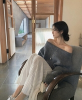 Pull luxueux et doux à épaules dénudées |   Pull en tricot surdimensionné et moelleux, élégant et décontracté pour elle