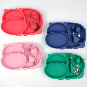 Assiette Animal Plat en silicone pour bébé Plato sans BPA avec fond d'aspiration <span class=keywords><strong>Kit</strong></span> de vaisselle <span class=keywords><strong>Bebe</strong></span> - Product Image 4