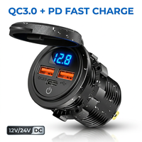 Prise de voiture USB 3 ports 66W QC3.0 PD 12V 24V à charge rapide, étanche, avec voltmètre LED pour voiture, camion, bateau, camping-car, avec interrupteur