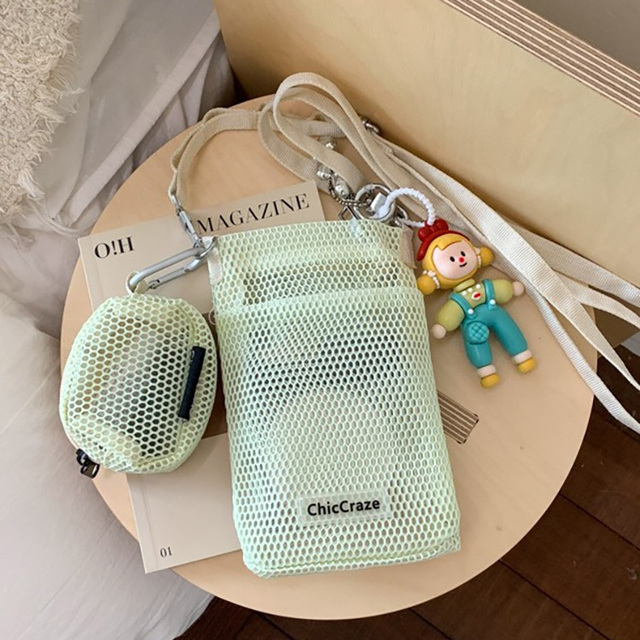 Crossbody Mesh Phone Bag Mesh Small Shoulder Bag Mobile Phone Pouch Lightweight Phone Pocket Holder Lanyard Phone Bag