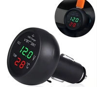 Voltímetro Digital 3 en 1 con Pantalla, Medidor de Temperatura LED Dual, Encendedor de Cigarrillos, Cargador USB para Auto, Monitor de Temperatura
