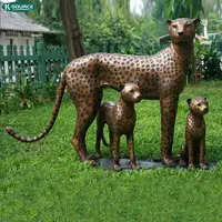 Lebensgroße goldene Metall leoparden skulptur Bronze Wild Cheetah Family Statue