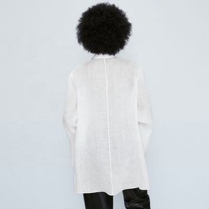 Fashion Single Breasted Long Sleeve Blouse for Ladies Summer Ventilate Woman Lapel <b>Linen</b> Cotton Fabric Slit Shirts - Product Image 2