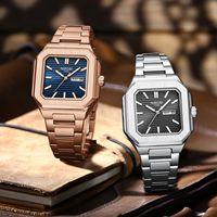Montre pour homme NIBOSI 2690 élégante en or rose carrée avec cadran marron, date et jour, quartz, pour affaires