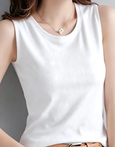 Camiseta sin mangas básica de cuello redondo para mujer, color liso, ajuste ceñido, sin mangas, informal, para verano, chaleco para combinar capas - Product Image 1