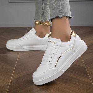 Zapatos para caminar de marca para mujer, zapatillas informales, zapatillas con plataforma de PU para mujer, zapatos clásicos blancos cómodos para skateboarding, antideslizantes - Product Image 3
