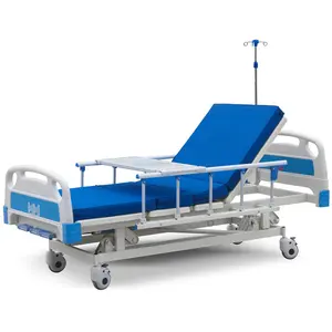 Stainless Steel 3 Cranks Multifunction Adjustable Medical Foldable Manual ICU Hospital Bed Manufactures With IV Pole