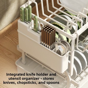 Escurridor de cocina metálico multifuncional con soporte para platos, tazas y cubiertos, y escurremante automático para palillos y utensilios de corte. - Product Image 4