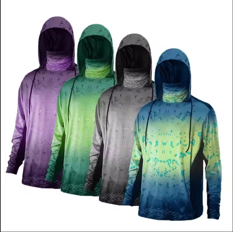 UPF50 + balıkçılık gömlek giymek erkek hızlı kuru nefes spor gömlek Camo artı boyutu balıkçılık gömlek balıkçılık hoodie maske