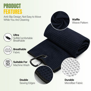 Serviette de golf pliable en 3 sections, super absorbante, gaufrée, avec broderie personnalisée et clip – Vente en gros - Product Image 2