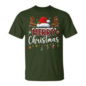 Joyeux Noël, chapeau de Père Noël, rennes, t-shirt de Noël assorti pour la famille - Product Image 1