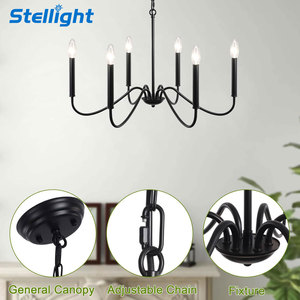 Vintage công nghiệp 6-ánh sáng đèn chùm với thanh lịch E12 Thiết kế mặt dây màu đen treo đèn trần dễ dàng treo cài đặt - Product Image 2