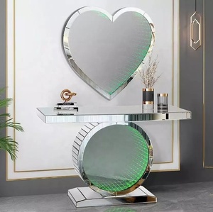 2022 Top Seller Heart LED Mirrored Console Table with Wall Mirror Set <strong>Crushed</strong> <strong>Diamond</strong> Mirrored <strong>Furniture</strong> Smart <strong>Furniture</strong> - Product Image 2