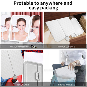 Đèn <span class=keywords><strong>Led</strong></span> Xoay 360 Độ Theo Yêu Cầu Của Nhà Sản Xuất Kính Để Bàn Gương Gấp Ba Màu Trắng Hình Chữ Nhật Kèm Kính Lúp - Product Image 4