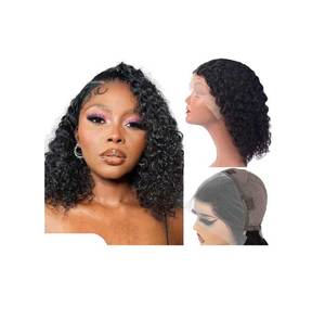 Vente en gros de perruque de vrais cheveux pour femmes européennes et américaines, petits points de dentelle sur le devant, perruque BOBO bouclée, perruque de cheveux humains - Product Image 2