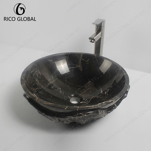 Vasque en granit naturel, lavabo rond, finition polie, montage sur le dessus, robinet à un seul trou, design minimaliste, vasque de salle de bain - Product Image 3