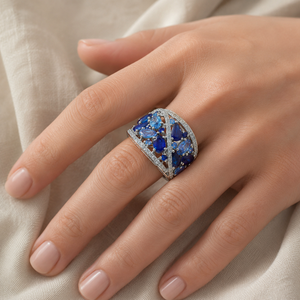 Anello dal design cavo di colore blu, elegante anello da dito per donna - Product Image 2