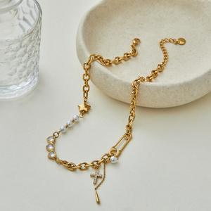 Collier en acier inoxydable et zircone, style européen et américain, luxueux, avec fermoir, ne perd pas sa couleur, accessoire de bijouterie. - Product Image 3