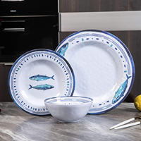 Ensemble de vaisselle en mélamine de qualité commerciale 12 pièces-Assiettes et bols incassables sans BPA Design de luxe occidental pour Dubaï