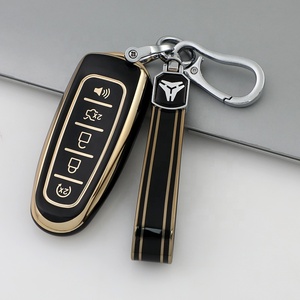 Housse de clé de voiture en TPU Gold Edge avec porte-clés pour Ford Territory 2023 <span class=keywords><strong>2022</strong></span> <span class=keywords><strong>Titanium</strong></span> EV Key Keyless 3 Button Car Key Holder - Product Image 3