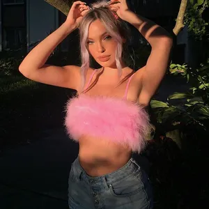 2020 best seller pink fur bra bandeau top sexy bandeau crop top