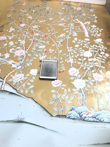 Carta da <span class=keywords><strong>Parati</strong></span> Dipinta a Mano in Stile Chinoiserie <span class=keywords><strong>con</strong></span> <span class=keywords><strong>Foglie</strong></span> d'Oro - Product Image 2