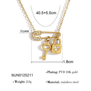 Collar MICCI de <span class=keywords><strong>Acero</strong></span> <span class=keywords><strong>Inoxidable</strong></span> con Baño de Oro de 18K, Hipoalergénico, con Colgante de Llave y Candado - Product Image 4