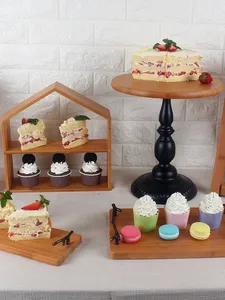 Gâteau de ferme rustique personnalisé en usine présentoir à gâteau en bois à deux niveaux plateau de service à plusieurs niveaux en bois avec support en métal