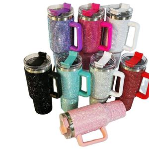 Vaso con aislamiento al vacío de acero inoxidable con cuentas de cristal brillante, vaso deportivo con diamantes de imitación de 40oz - Product Image 1