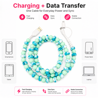 Câble de charge perlé 3-en-1 FASHLINK Menthe Aqua USB Multi-Connecteur Type C pour Téléphone