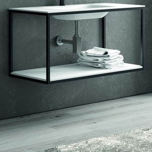 Ensemble de meubles de salle de bain Kamalu NICO-100N en métal noir composition 100cm avec évier et étagère à surface solide pour hôtels - Product Image 5