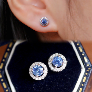Aazuo – boucles d'oreilles féeriques en or blanc massif 18 carats, saphirs bleus naturels, diamants véritables, cadeau pour femmes, anniversaire, usage quotidien - Product Image 6