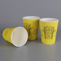 Tasses à café en papier imprimé jaune personnalisé, 10 pièces, 8oz 12oz 16oz 20oz, Double paroi avec couvercle