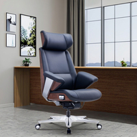 Chaise de bureau moderne à dossier haut, confortable, réglable en hauteur, roues en cuir véritable, couleur noire, pour réunion de conférence