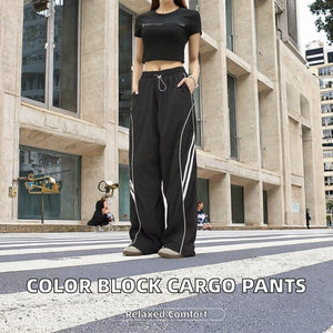 Pantalon cargo ample taille basse coupe droite pour femme, style streetwear anti-plis, design simple, couleurs assorties, idéal pour l'été - Product Image 2