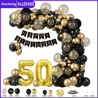 Kit de guirlande de ballons en latex noir et or de luxe, décorations de fête d'anniversaire, ensemble d'arche de ballons métalliques, durable et écologique