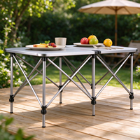 Table pliante tout-terrain double, entièrement en aluminium, pieds réglables en hauteur, mobilier d'extérieur portable pour le camping et la cuisine